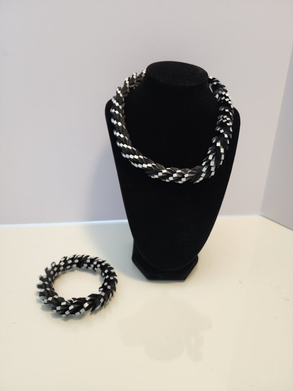 Black and Silver Rubber Spiked Necklace and Matching Bracelet